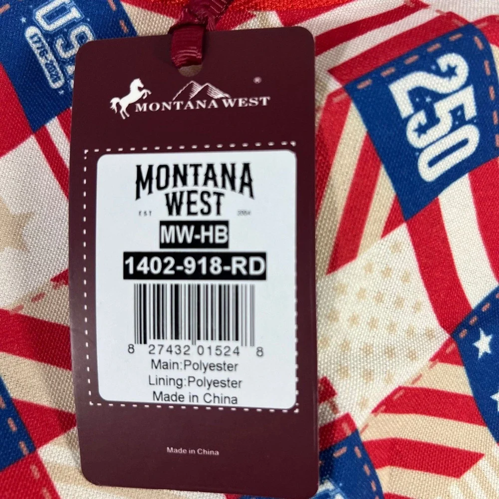 Montana West USA 250th Anniversary Flag Patchwork Tote Bag Red White Blue NWT